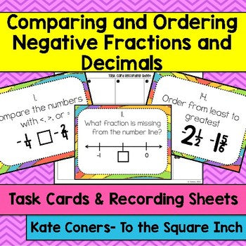 Comparing and Ordering Negative Fractions and Decimals Task Cards