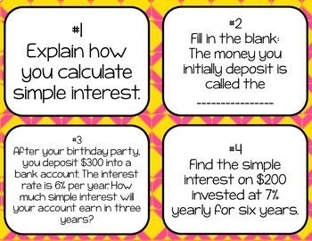 Simple Interest Task Cards