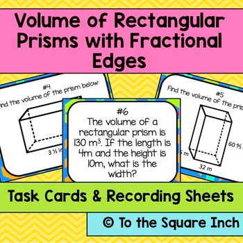 Finding Volume of Rectangular Prisms with Fractional Edges Task Cards