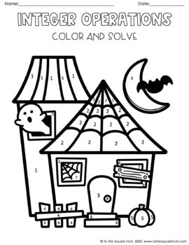 Integer Operations Halloween Math Color and Solve