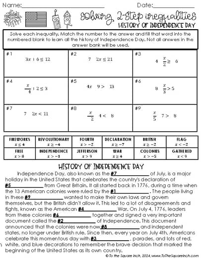 July Holiday Math Worksheets - 7th Grade July 4th, National Ice Cream Day + More