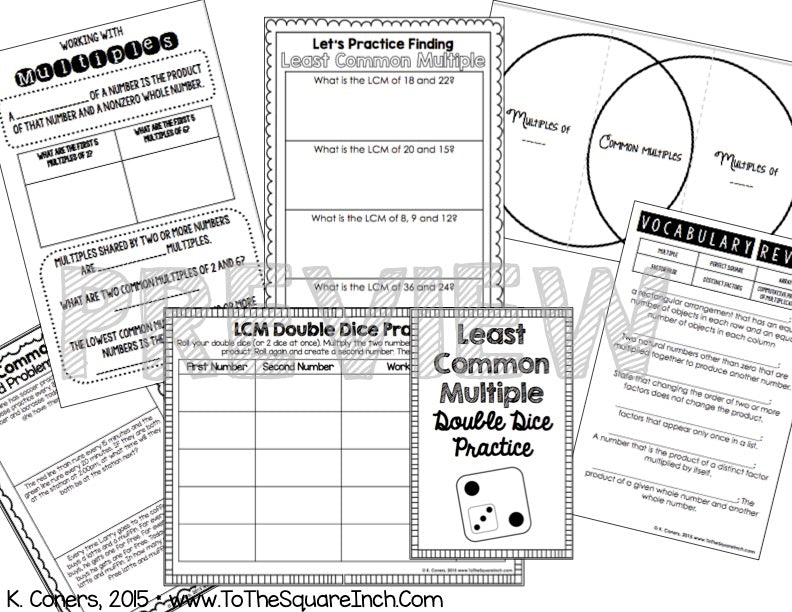 LCM Least Common Multiple Interactive Notebook