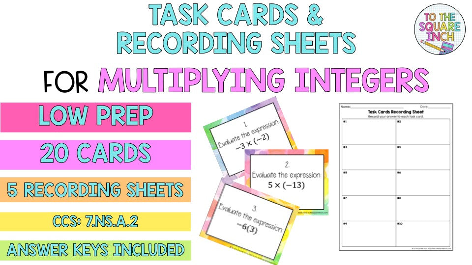 Multiplying Integers Task Cards