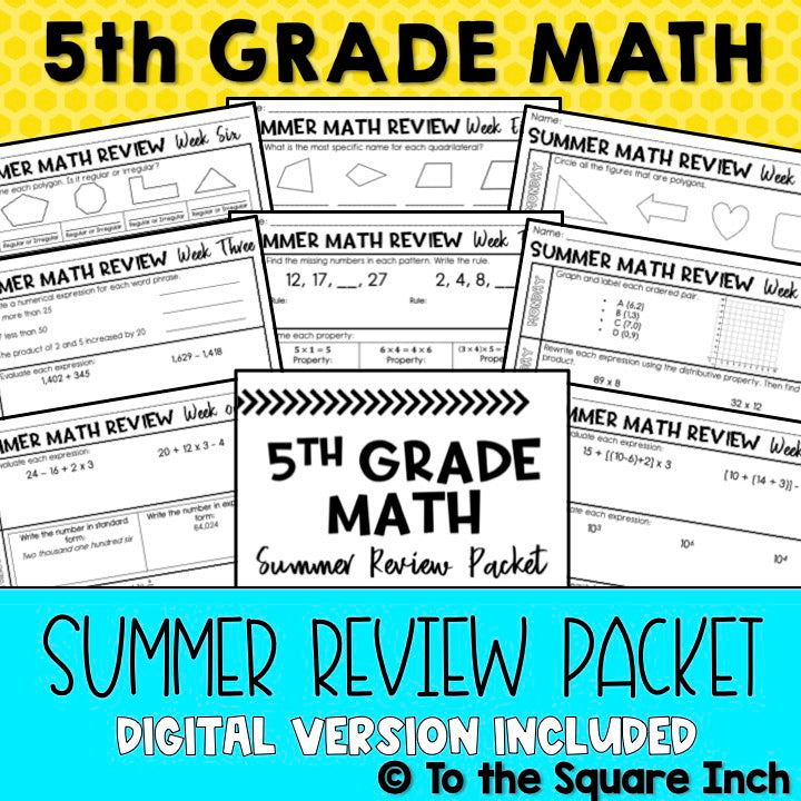 5th Grade Math Summer Packet – To The Square Inch