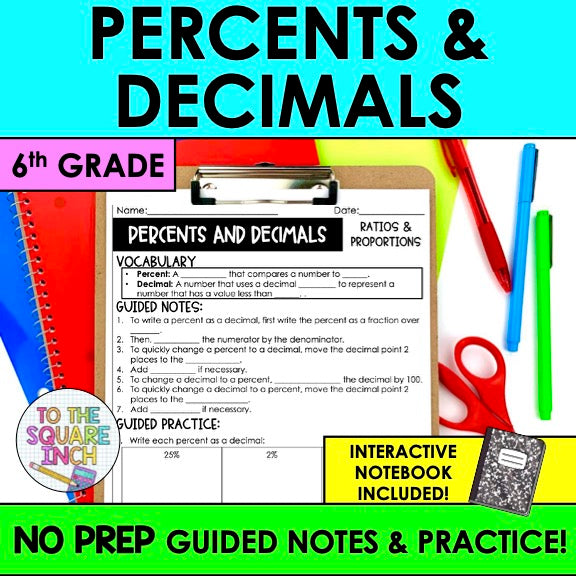 Percents and Decimals Notes – To The Square Inch