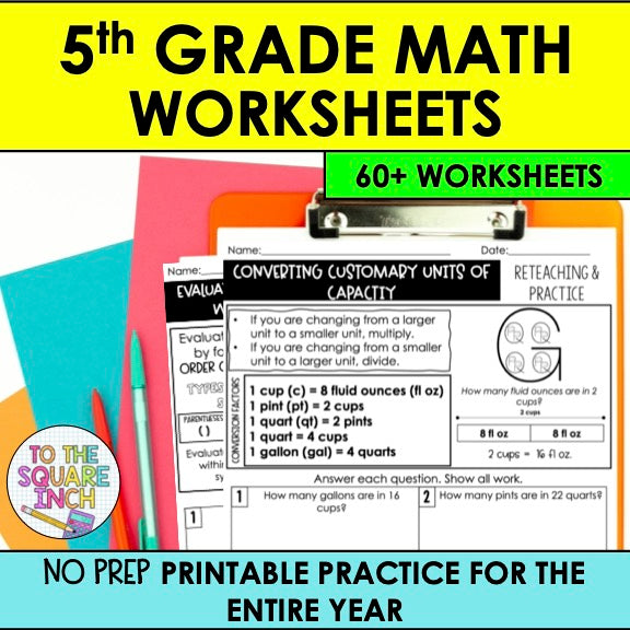 5th Grade Math Reteaching Worksheets – To The Square Inch