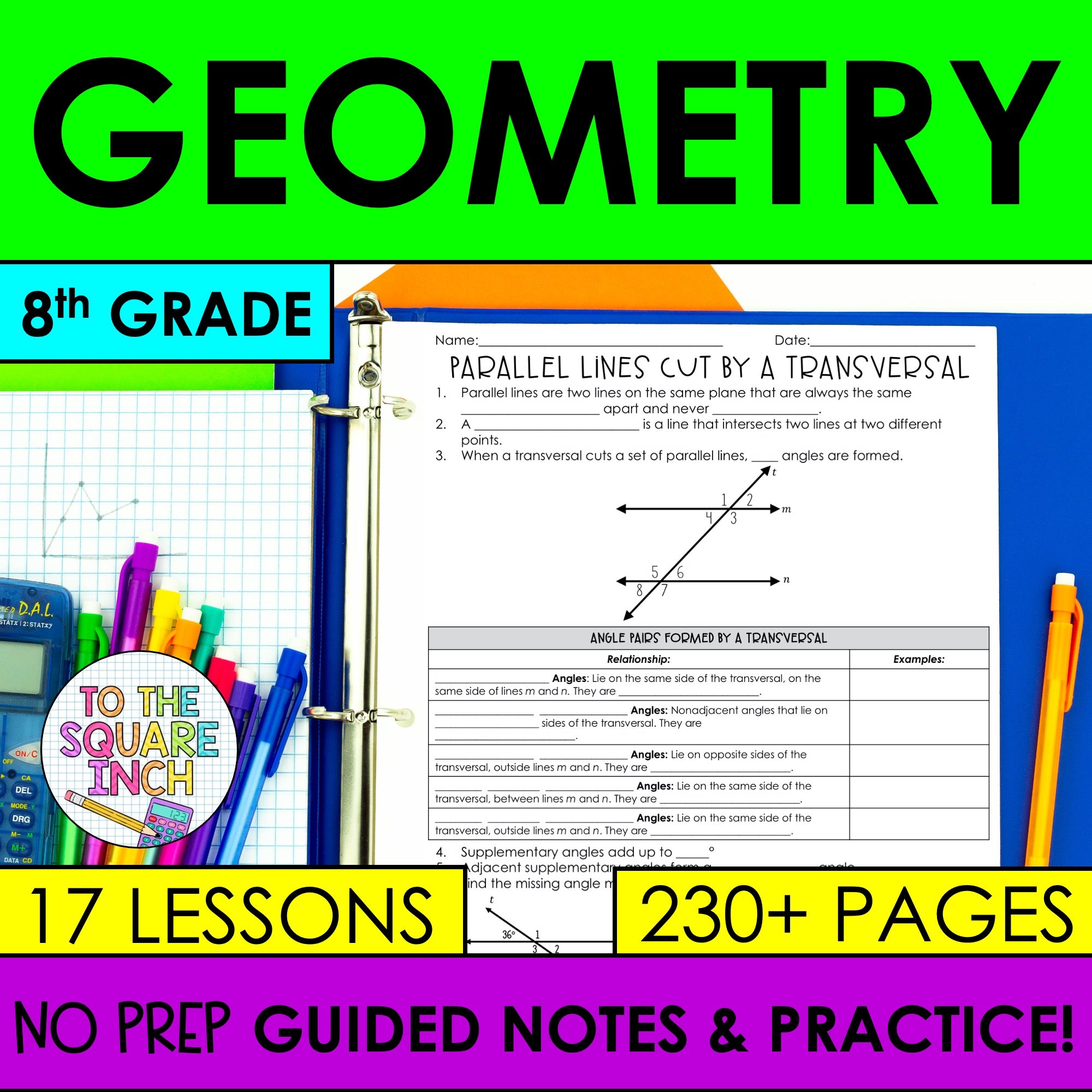 Geometry - 8th Grade Math Guided Notes – To The Square Inch