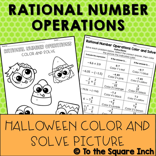 Rational Number Operations Halloween Math Color and Solve