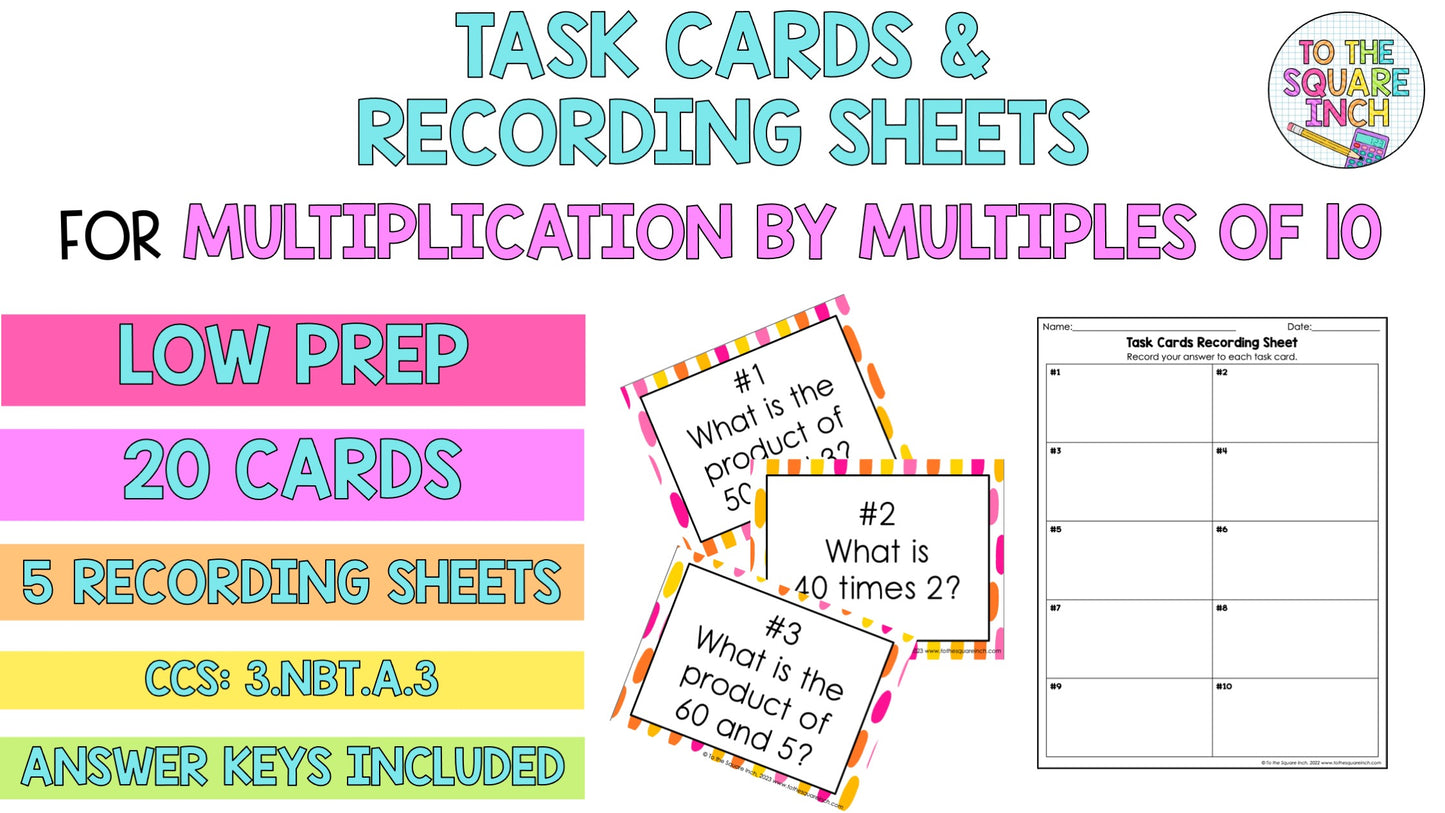 Multiplication by Multiples of 10 Task Cards