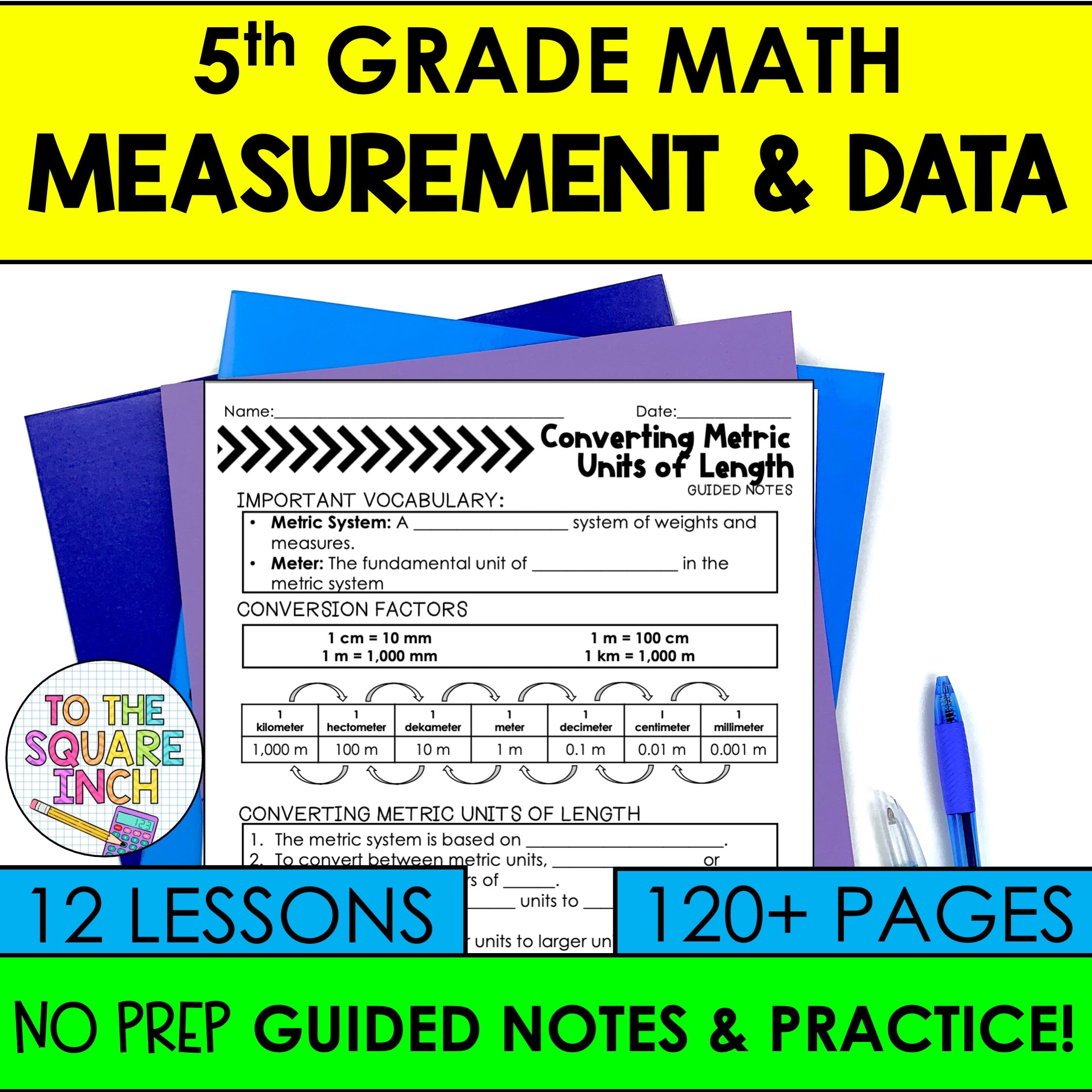 Measurement & Data - 5th Grade Math Guided Notes – To The Square Inch