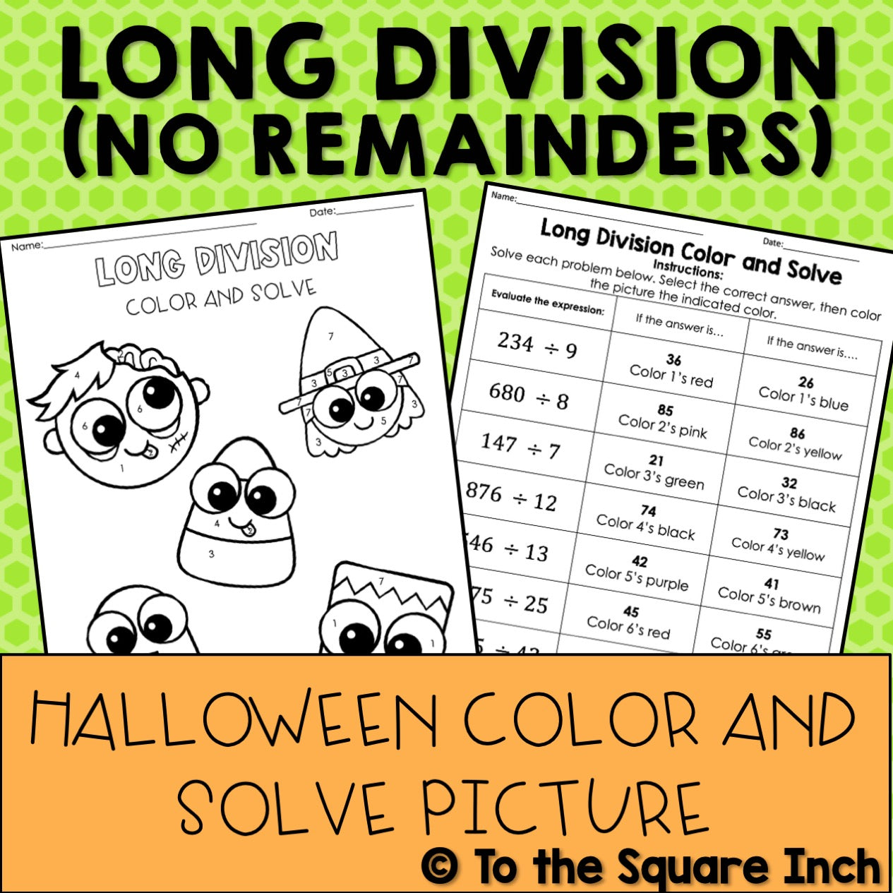 Long Division Halloween Math Color and Solve