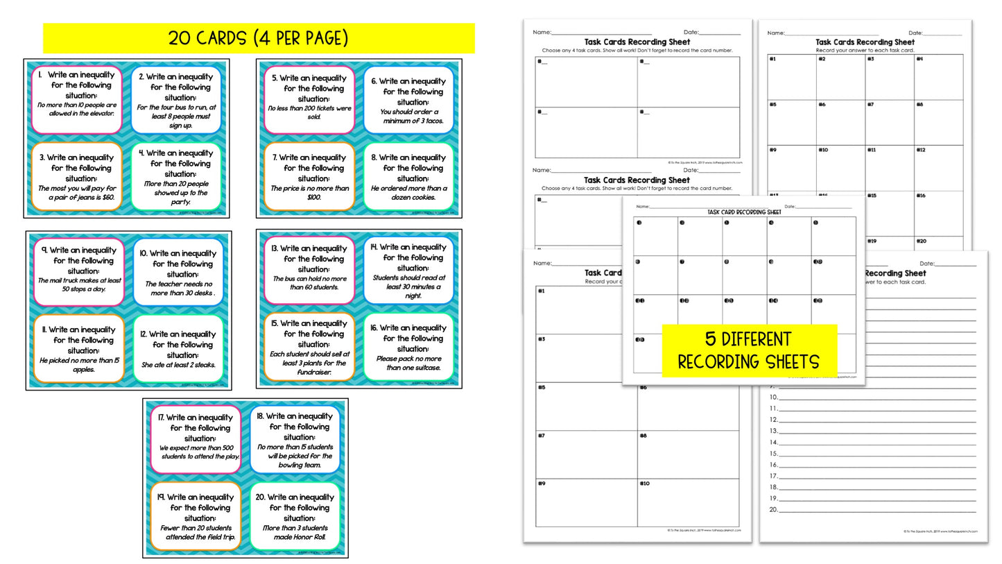 Writing Inequalities Task Cards