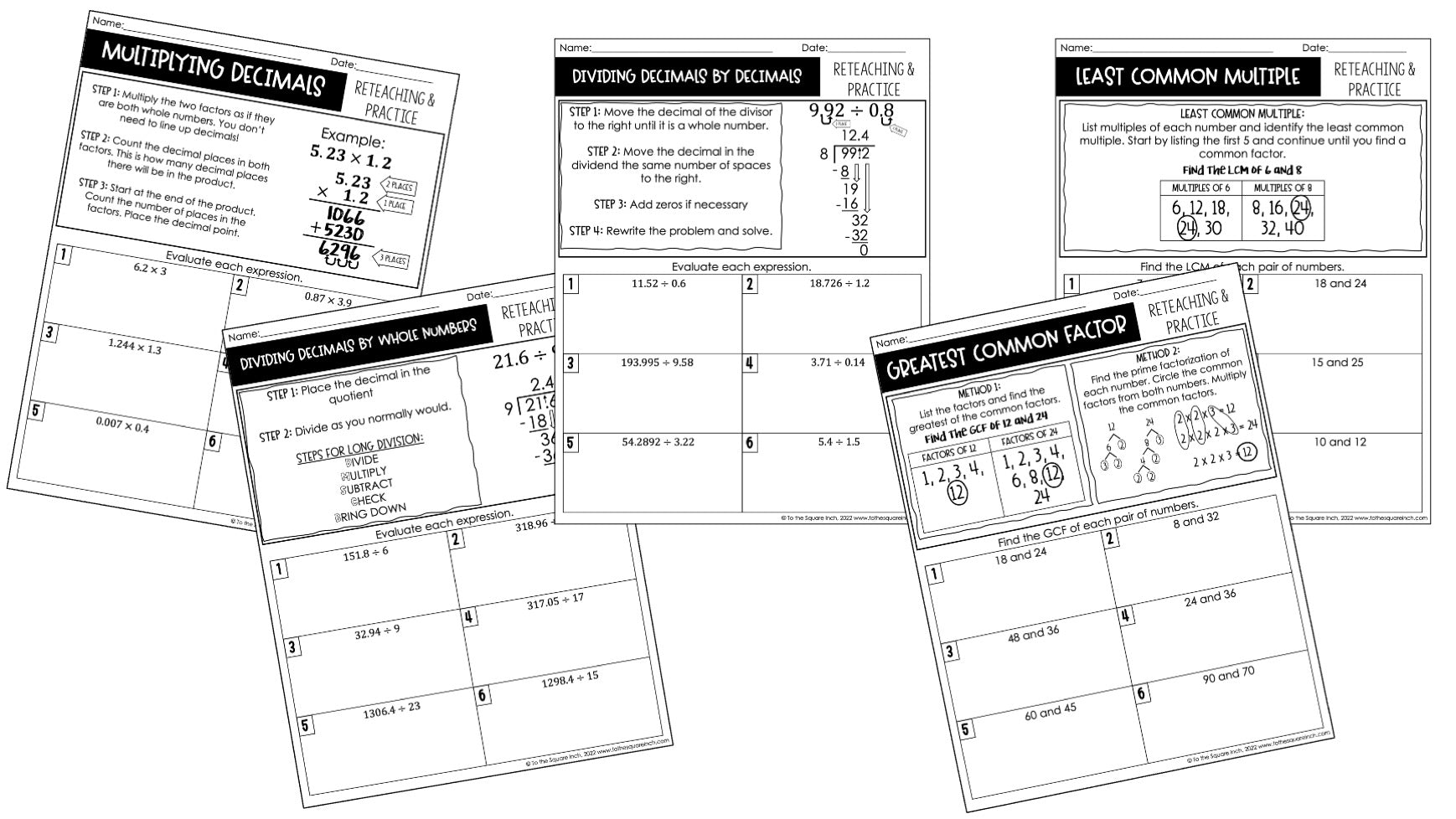 Middle School Math Reteaching Worksheets For 5th, 6th, 7th And 8th ...