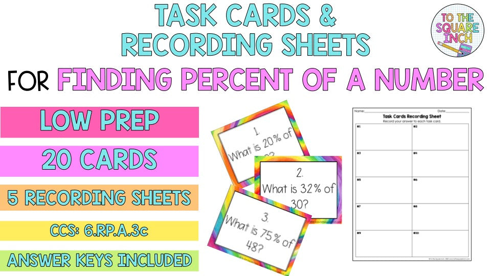 Finding Percent of a Number Task Cards