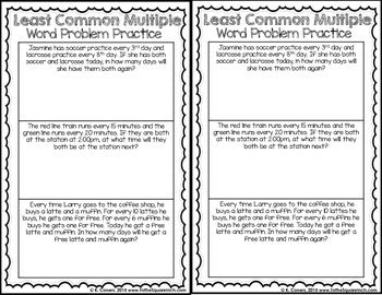 LCM Least Common Multiple Interactive Notebook